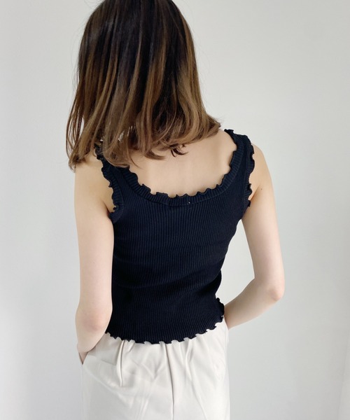 CLEA(クレア)の「リブニットフリルタンク(タンクトップ・レディース・ホワイト/ブラック/グリーン/パープル/アイボリー・FREE)」の15枚目の写真