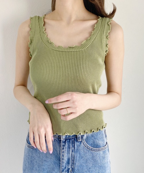 CLEA(クレア)の「リブニットフリルタンク(タンクトップ・レディース・ホワイト/ブラック/グリーン/パープル/アイボリー・FREE)」の8枚目の写真