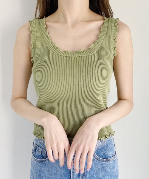 CLEA(クレア)の「リブニットフリルタンク(タンクトップ・レディース・ホワイト/ブラック/グリーン/パープル/アイボリー・FREE)」の12枚目の写真