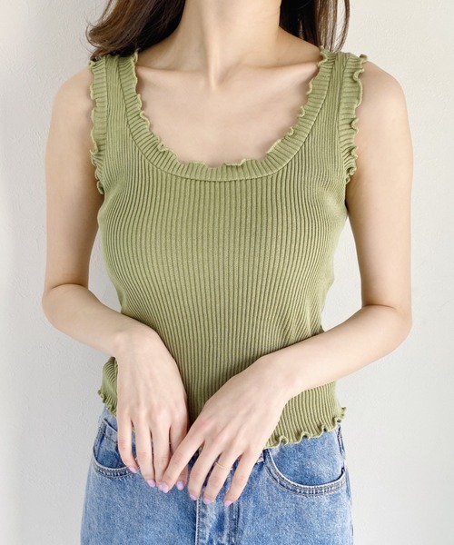 CLEA(クレア)の「リブニットフリルタンク(タンクトップ・レディース・ホワイト/ブラック/グリーン/パープル/アイボリー・FREE)」の19枚目の写真