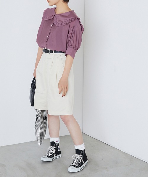 forksy.(フォルクシー)の「【forksy.】BIGフリルカラー パフスリーブシャツ(シャツ/ブラウス・レディース・ホワイト/ブラック/パープル/インディゴブルー/ブラック×ホワイト・FREE)」の22枚目の写真
