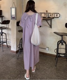 バックリボンスクエアネックロングワンピース