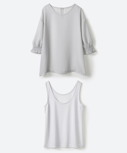 haco!（ハコ）の「上品な透け感が華やぎをプラスしてくれるシフォントップス＆ノースリーブカットソーセット（その他トップス・レディース・ライトグレー/ダークネイビー・SMALL/MEDIUM/LARGE/X-LARGE）」の12枚目の写真