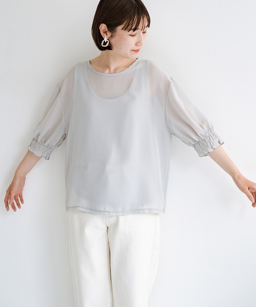 haco!（ハコ）の「上品な透け感が華やぎをプラスしてくれるシフォントップス＆ノースリーブカットソーセット（その他トップス・レディース・ライトグレー/ダークネイビー・SMALL/MEDIUM/LARGE/X-LARGE）」の13枚目の写真