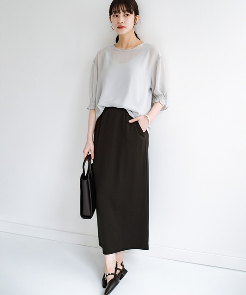 haco!（ハコ）の「上品な透け感が華やぎをプラスしてくれるシフォントップス＆ノースリーブカットソーセット（その他トップス・レディース・ライトグレー/ダークネイビー・SMALL/MEDIUM/LARGE/X-LARGE）」の6枚目の写真