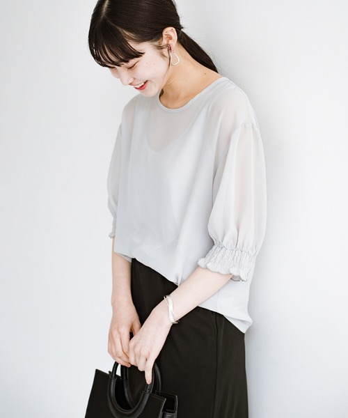 haco!（ハコ）の「上品な透け感が華やぎをプラスしてくれるシフォントップス＆ノースリーブカットソーセット（その他トップス・レディース・ライトグレー/ダークネイビー・SMALL/MEDIUM/LARGE/X-LARGE）」の10枚目の写真