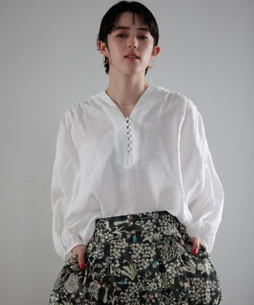 ワンピースリネン 7分袖ギャザープルオーバー ワンピース Nimes ニーム のファッション