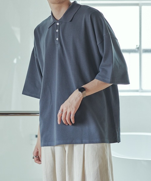 epnok(エプノック)の「ルーズカットポロシャツ(ポロシャツ・メンズ・グレイッシュブルー/グレイッシュベージュ・SMALL/MEDIUM/LARGE)」の4枚目の写真
