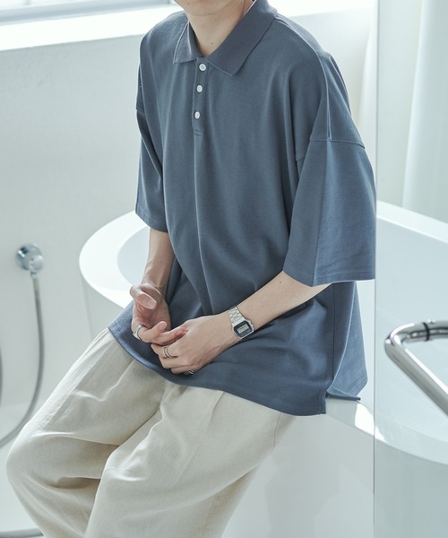 epnok(エプノック)の「ルーズカットポロシャツ(ポロシャツ・メンズ・グレイッシュブルー/グレイッシュベージュ・SMALL/MEDIUM/LARGE)」の5枚目の写真