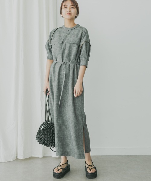 KBF+（ケービーエフプラス）の「KBF+　ショートスリーブUTILITYワンピース（ワンピース・レディース・ブラック/ベージュ/オリーブ・ONE）」の2枚目の写真