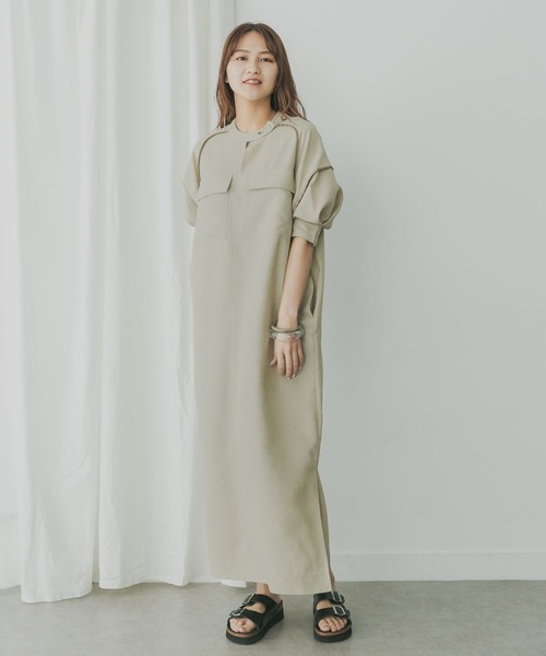 KBF+（ケービーエフプラス）の「KBF+　ショートスリーブUTILITYワンピース（ワンピース・レディース・ブラック/ベージュ/オリーブ・ONE）」の6枚目の写真