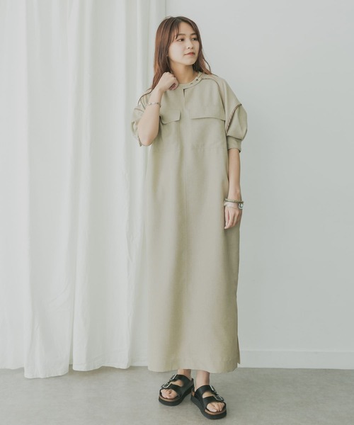 KBF+（ケービーエフプラス）の「KBF+　ショートスリーブUTILITYワンピース（ワンピース・レディース・ブラック/ベージュ/オリーブ・ONE）」の7枚目の写真