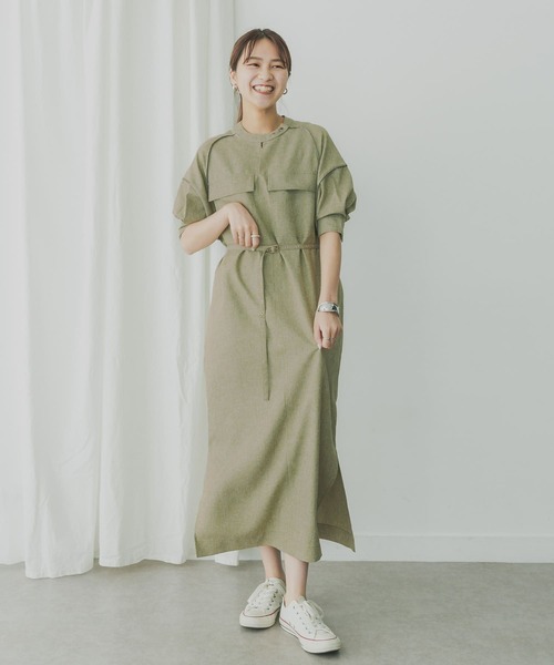 KBF+（ケービーエフプラス）の「KBF+　ショートスリーブUTILITYワンピース（ワンピース・レディース・ブラック/ベージュ/オリーブ・ONE）」の10枚目の写真