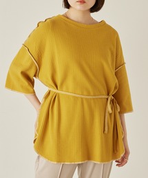 mikke（ミッケ）の「2WAYオーバサイズ 配色ステッチ ワッフルカットソー（Tシャツ/カットソー）」