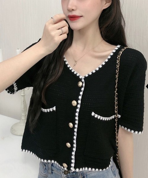 DAY CLOSET（デイ クローゼット）の「レディース きれいめツイード風5分丈カーディガン（カーディガン/ボレロ・レディース・ホワイト/ブラック・ONE SIZE）」の2枚目の写真