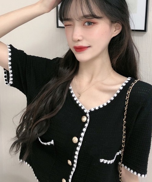 DAY CLOSET（デイ クローゼット）の「レディース きれいめツイード風5分丈カーディガン（カーディガン/ボレロ・レディース・ホワイト/ブラック・ONE SIZE）」の3枚目の写真