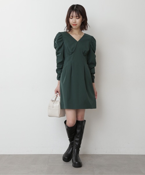 FREE'S MART（フリーズマート）の「【インフルエンサー森下愛里沙さんレコメンド】◆袖シャーリングミニワンピース（ワンピース・レディース・ブラック/グリーン・FREE）」の5枚目の写真
