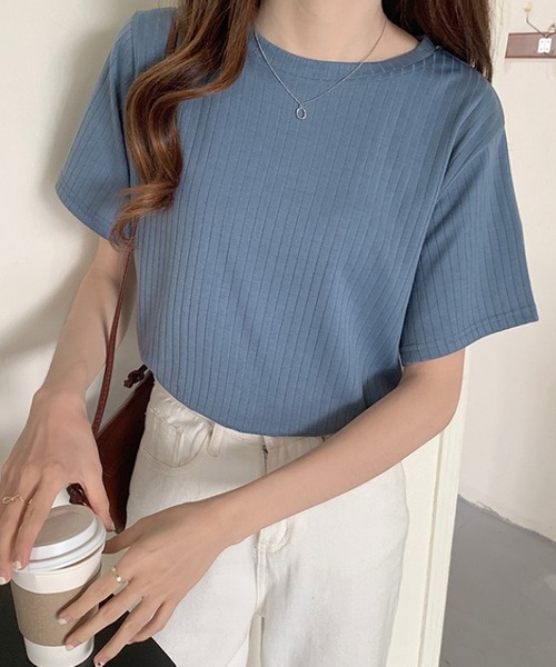 Bifrost(ビフレスト)の「リブTシャツ 半袖カットソー(Tシャツ/カットソー・レディース・カーキ/ホワイト/ピンク/ブラック/ブラウン/ブルー・XL/L/M)」の5枚目の写真