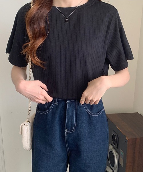 Bifrost(ビフレスト)の「リブTシャツ 半袖カットソー(Tシャツ/カットソー・レディース・カーキ/ホワイト/ピンク/ブラック/ブラウン/ブルー・XL/L/M)」の2枚目の写真