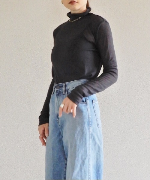 y/m by Yukie（イムバイユキエ）の「シアーリブカットトップス（Tシャツ/カットソー・レディース・ベージュ/カーキ/チャコールグレー・FREE）」の15枚目の写真