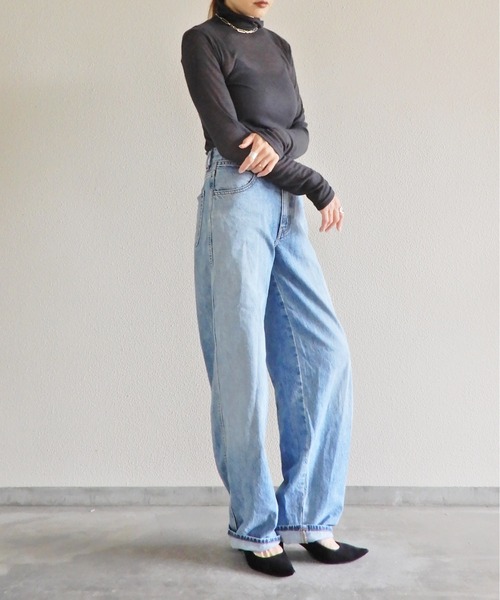 y/m by Yukie（イムバイユキエ）の「シアーリブカットトップス（Tシャツ/カットソー・レディース・ベージュ/カーキ/チャコールグレー・FREE）」の8枚目の写真