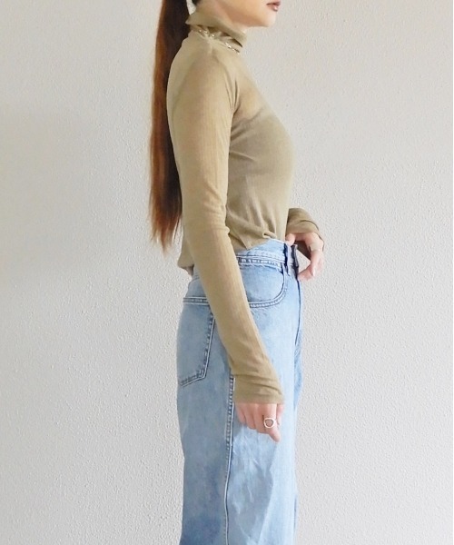 y/m by Yukie（イムバイユキエ）の「シアーリブカットトップス（Tシャツ/カットソー・レディース・ベージュ/カーキ/チャコールグレー・FREE）」の21枚目の写真