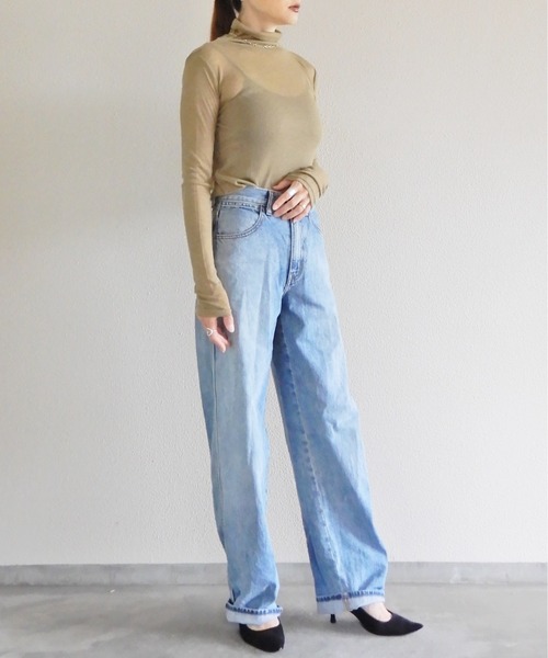 y/m by Yukie（イムバイユキエ）の「シアーリブカットトップス（Tシャツ/カットソー・レディース・ベージュ/カーキ/チャコールグレー・FREE）」の5枚目の写真