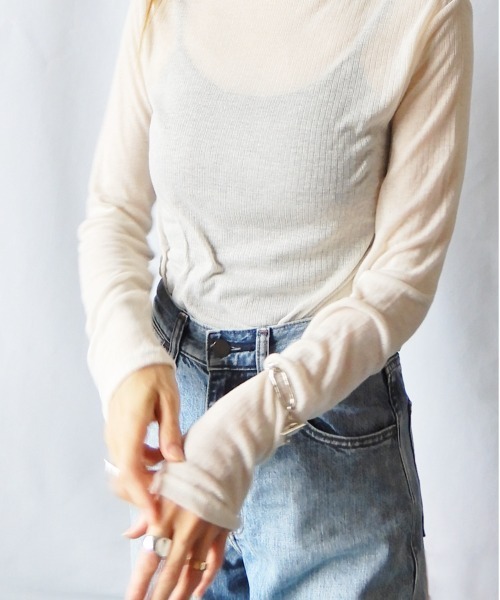 y/m by Yukie（イムバイユキエ）の「シアーリブカットトップス（Tシャツ/カットソー・レディース・ベージュ/カーキ/チャコールグレー・FREE）」の10枚目の写真