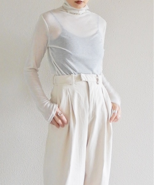 y/m by Yukie（イムバイユキエ）の「シアーリブカットトップス（Tシャツ/カットソー・レディース・ベージュ/カーキ/チャコールグレー・FREE）」の22枚目の写真