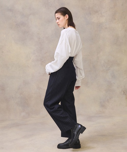 PUBLIC TOKYO ワイドパンツ ボトム サイドラインタックワイドパンツ(1 BLACK): : ウィメンズ
