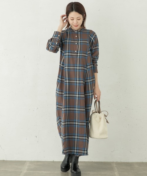 URBAN RESEARCH Sonny Label（アーバンリサーチサニーレーベル）の「パウダータッチ起毛ネルシャツワンピース（ワンピース・レディース・ベージュ/ブラウン系その他/チャコールグレー・FREE）」の3枚目の写真