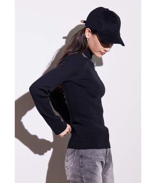 ALEXIA STAM（アリシアスタン）の「High Neck Rib Knit Top With Scarf/ハイネックリブニットトップウィズスカーフ（ニット/セーター・レディース・ブラック/ベージュ/アイボリー・FREE）」の7枚目の写真