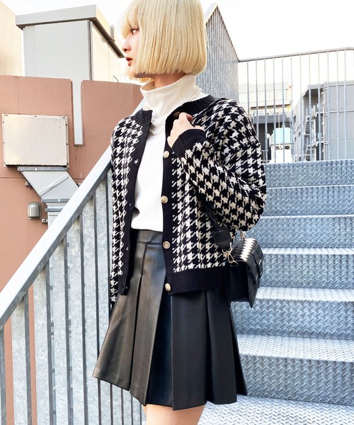 Figments（フィグメンツ）の「千鳥柄ラウンドネックカーディガン（カーディガン/ボレロ・レディース・ブラック/オフホワイト/グリーン・FREE）」の14枚目の写真