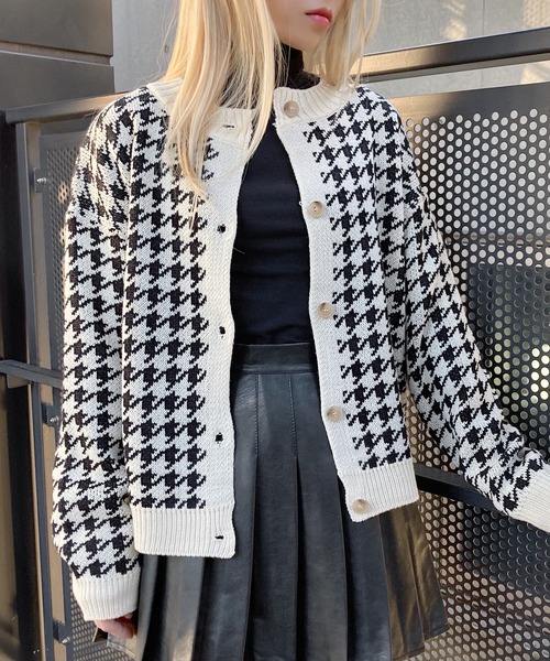 Figments（フィグメンツ）の「千鳥柄ラウンドネックカーディガン（カーディガン/ボレロ・レディース・ブラック/オフホワイト/グリーン・FREE）」の13枚目の写真