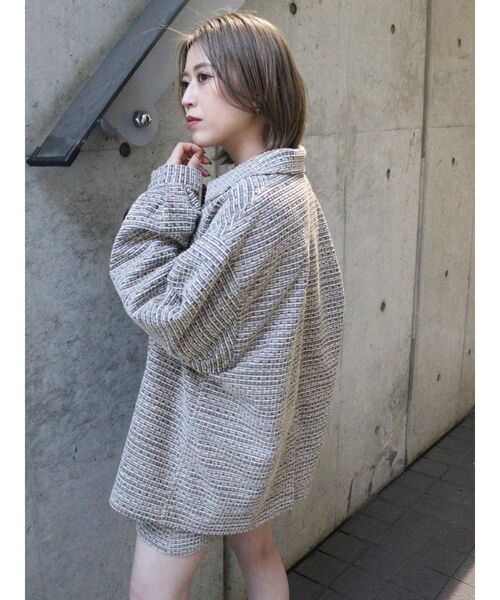 MURUA(ムルーア)の「ツイードシャツジャケット【セットアップ着用可能】(その他アウター・レディース・ブラック/ベージュ・FREE)」の7枚目の写真