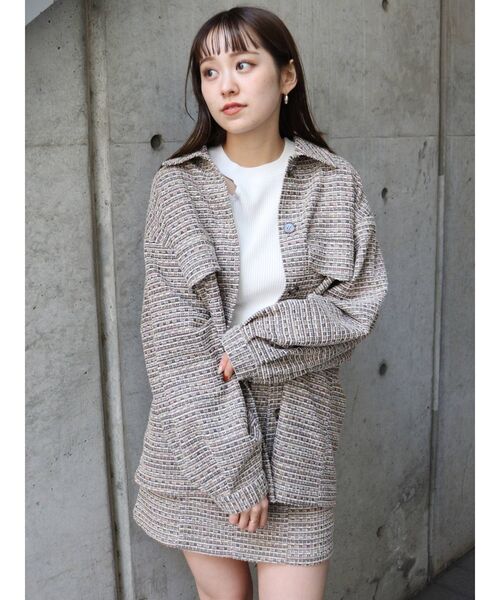 MURUA(ムルーア)の「ツイードシャツジャケット【セットアップ着用可能】(その他アウター・レディース・ブラック/ベージュ・FREE)」の16枚目の写真