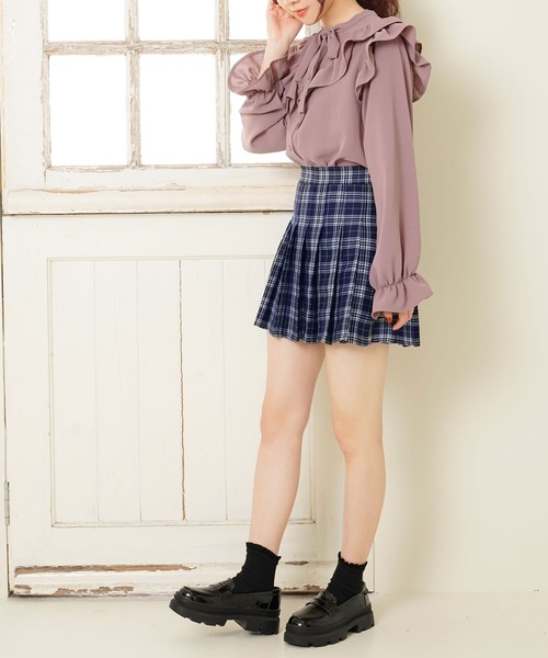 Newlyme(ニューリーミー)の「チェックプリーツスカパン(スカート・レディース・ブラック/ベージュ/ネイビー・SMALL/MEDIUM/LARGE/X-LARGE/XX-LARGE)」の8枚目の写真