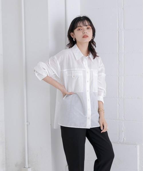 Eimee Law(エイミーロウ)の「ビッグポケット ペーパーローンSH(シャツ/ブラウス・レディース・ネイビー/オフホワイト/ライトピンク/ブルー・38)」の3枚目の写真