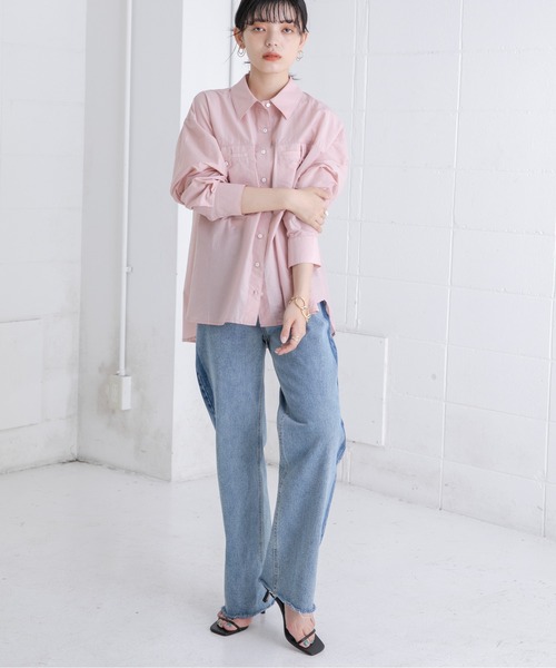 Eimee Law(エイミーロウ)の「ビッグポケット ペーパーローンSH(シャツ/ブラウス・レディース・ネイビー/オフホワイト/ライトピンク/ブルー・38)」の9枚目の写真