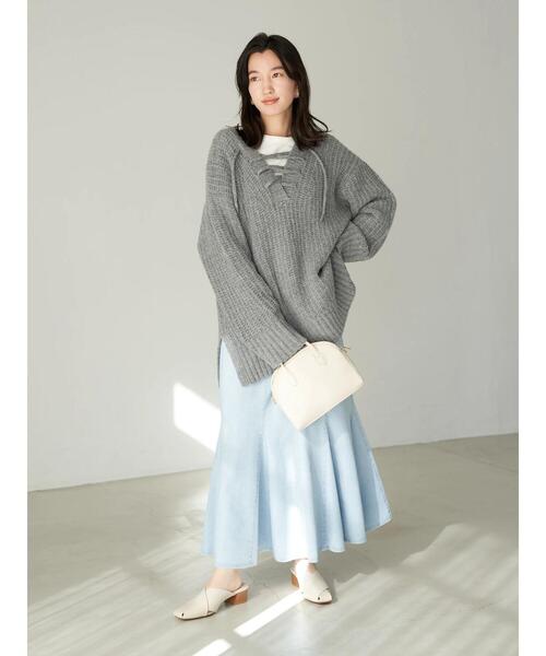 earth music&ecology（アースミュージックアンドエコロジー）の「デニムヘムフレアスカート*（デニムスカート・レディース・インディゴブルー/ライトインディゴブルー・FREE）」の15枚目の写真