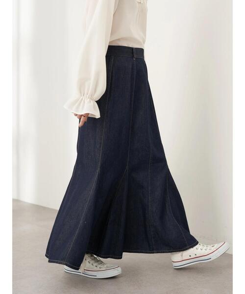 earth music&ecology（アースミュージックアンドエコロジー）の「デニムヘムフレアスカート*（デニムスカート・レディース・インディゴブルー/ライトインディゴブルー・FREE）」の18枚目の写真