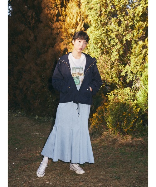 earth music&ecology（アースミュージックアンドエコロジー）の「デニムヘムフレアスカート*（デニムスカート・レディース・インディゴブルー/ライトインディゴブルー・FREE）」の8枚目の写真