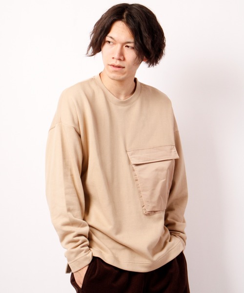 House of Blues(ハウスオブブルース)の「T/C裏毛BIGポケット付きクルーネックカットソー(Tシャツ/カットソー・メンズ・ブラック/ベージュ・M/L)」の2枚目の写真