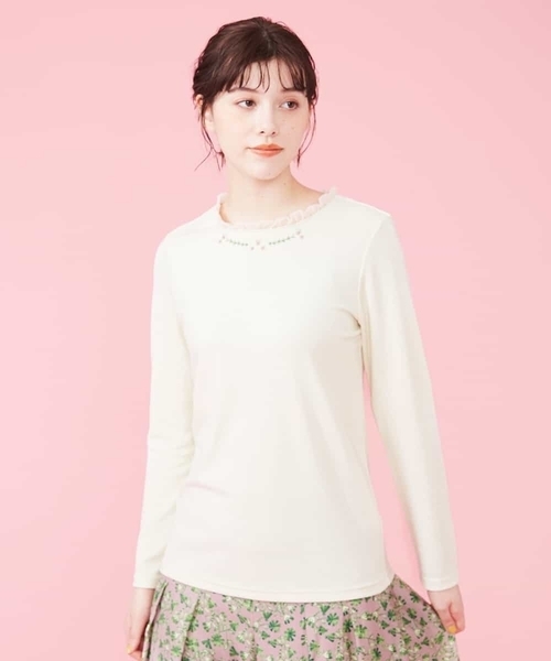 Jocomomola（ホコモモラ）の「ベアスムース フリルカットソー（Tシャツ/カットソー・レディース・ライトブルー/アイボリー/ライトパープル・40）」の2枚目の写真