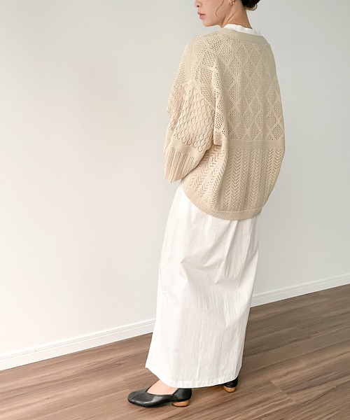 JUNOAH（ジュノア）の「ベルト付きパッチワークカーディガン（カーディガン/ボレロ・レディース・ホワイト/ブラック/ベージュ/グリーン系その他・FREE）」の6枚目の写真