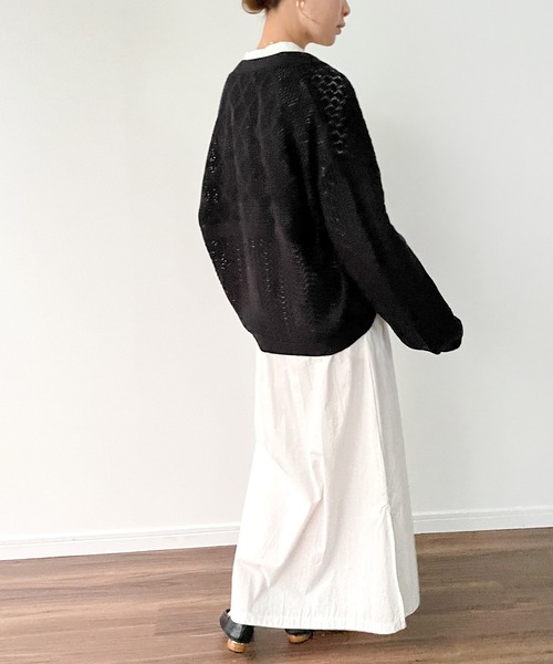 JUNOAH（ジュノア）の「ベルト付きパッチワークカーディガン（カーディガン/ボレロ・レディース・ホワイト/ブラック/ベージュ/グリーン系その他・FREE）」の12枚目の写真