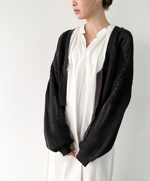 JUNOAH（ジュノア）の「ベルト付きパッチワークカーディガン（カーディガン/ボレロ・レディース・ホワイト/ブラック/ベージュ/グリーン系その他・FREE）」の13枚目の写真