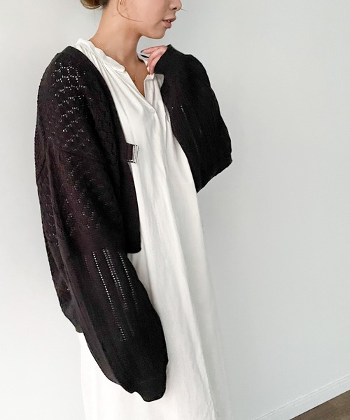 JUNOAH（ジュノア）の「ベルト付きパッチワークカーディガン（カーディガン/ボレロ・レディース・ホワイト/ブラック/ベージュ/グリーン系その他・FREE）」の14枚目の写真