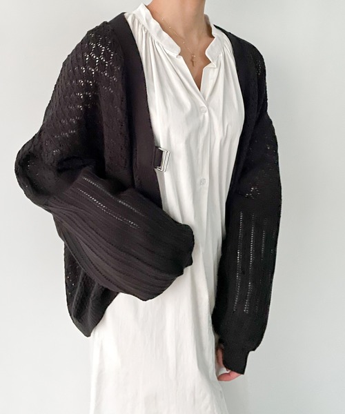 JUNOAH（ジュノア）の「ベルト付きパッチワークカーディガン（カーディガン/ボレロ・レディース・ホワイト/ブラック/ベージュ/グリーン系その他・FREE）」の15枚目の写真