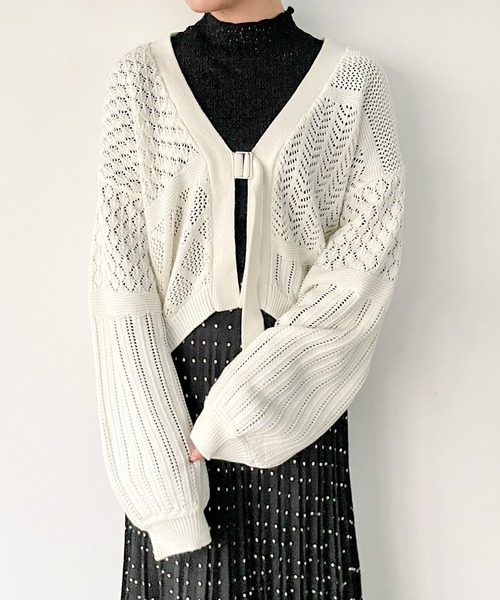 JUNOAH（ジュノア）の「ベルト付きパッチワークカーディガン（カーディガン/ボレロ・レディース・ホワイト/ブラック/ベージュ/グリーン系その他・FREE）」の16枚目の写真